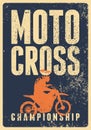 Motocross Championship typographical vintage grunge style poster. Silhouette of a motocross rider on a motorcycle. Retro vector il Royalty Free Stock Photo